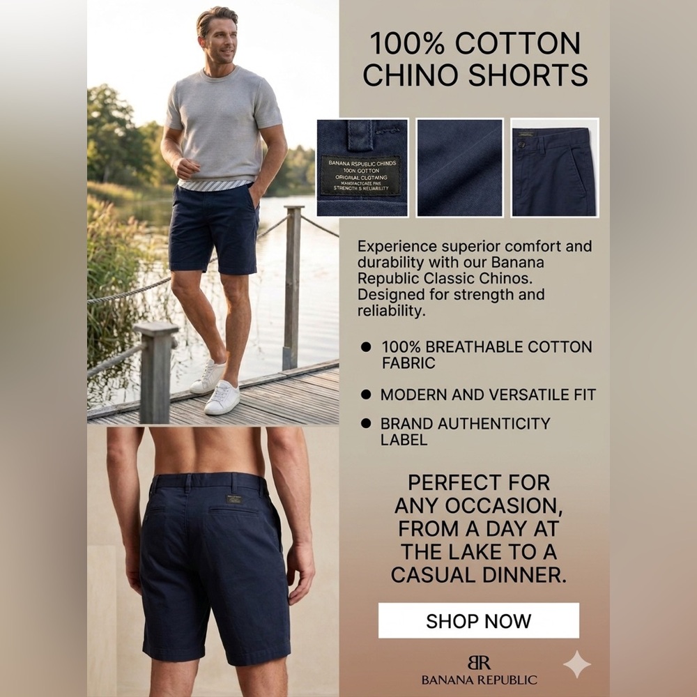 Banana Republic Men's Navy Flat Front Chino Shorts (Short 5)